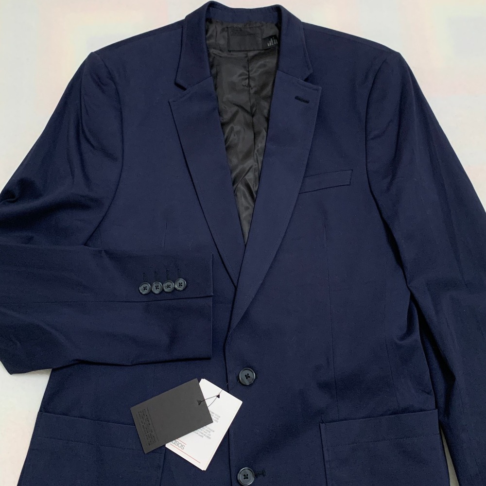 NWT ASOS Men's Navy Blue Slim Fit Blazer Jacket 40 Tall X-Long Cotton Blend - Picture 5 of 16